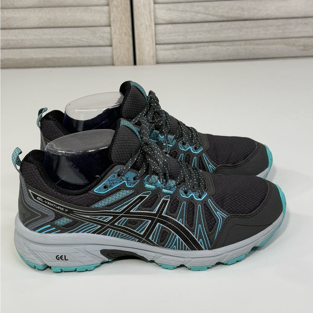 ASICS Women's Gel Venture Running Shoe Black/Gray/Blue-8 - Picture 2 of 7